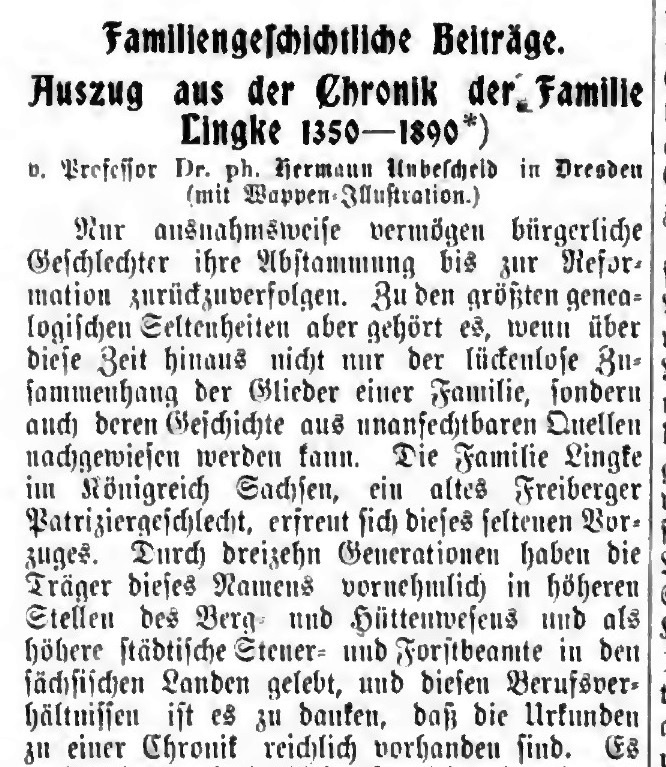 Familienforschung Richter/ Müller: Familie Lingke, Freiberg in Sachsen.