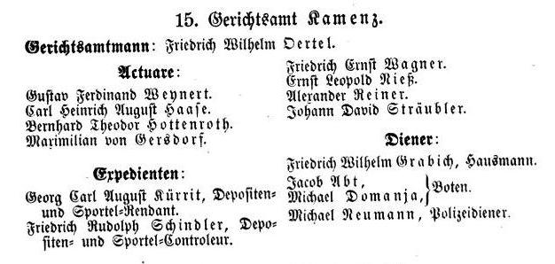 Familienforschung Oberlausitz: Staatshandbuch für das Kgr. Sachsen, Leipzig 1857, Friedrich Wilhelm Oertel, Kamenz
