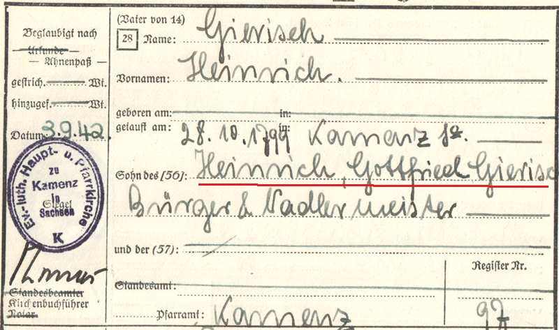 Familienforschung Gierisch, Kamenz in Sachsen.