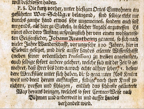 Familienforschung Sachsen: Alt-Zellische Chroniken von Johann Conrad Knauth, 1721, Wachsschlagen in Siebenlehn