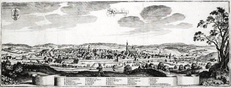 Familienforschung Erzgebirge: Johann Ernst Strunz, Bürgermeister, Marienberg um 1650, Kupferstich von Mathaeus Merian d. A.