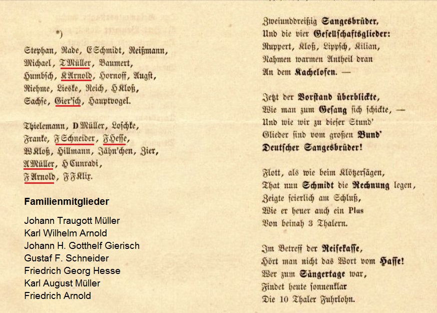 Familienchronik Sachsen: Mitglieder Kamenzer Sängerbund 1864.