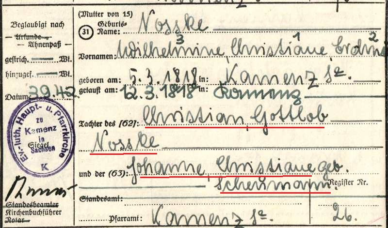 Familienforsschung Nosske/ Scheumann, Kamenz
