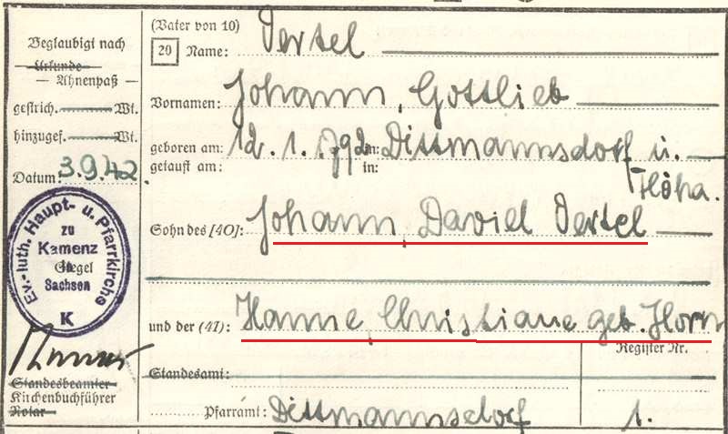 Familienforschung Oertel/ Horn, Dittmannsdorf bei Flöha.