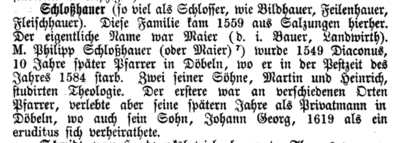 Familienchronik Sachsen: Magister Philllip Schloßhauer, Diakonus und anschließend Pfarrer von Döbeln.