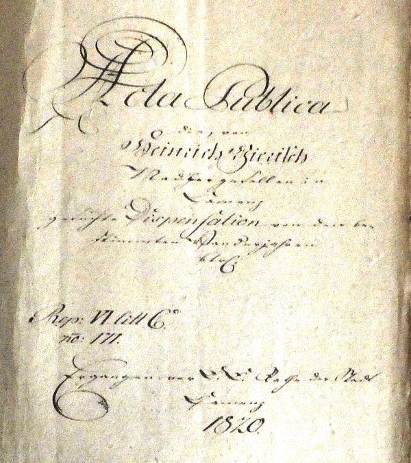 Familienforschung Sachsen: Acta Publica - Stadtrechte des Johann Heinrich Gotthelf Gierisch in Kamenz 1820