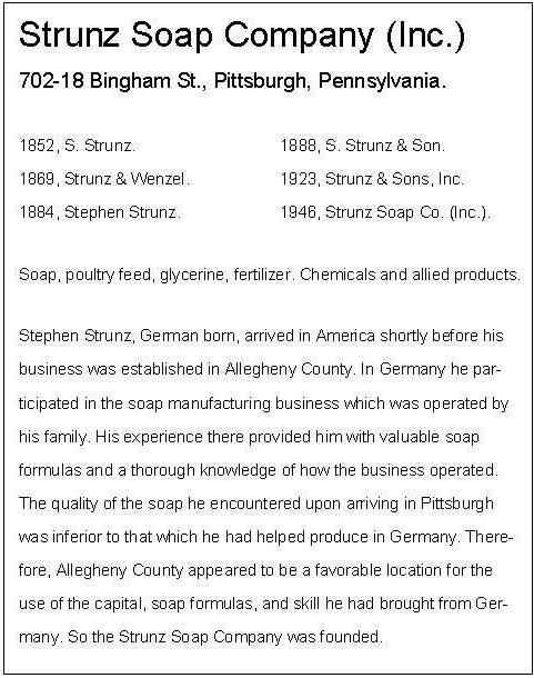 Familienforschung Strunz: Stephan Strunz Soap Company Pittsburgh (Inc.)
