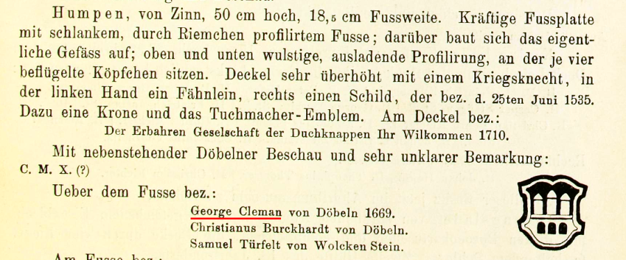 Tuchmacherobermeister Georg Clemen aus Döbeln, Sachsen.